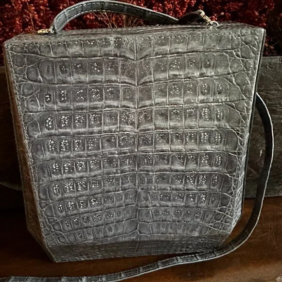 Nancy Gonzalez Crocodile Slate Blue Rectangular Prism Bag - Picture 7 of 8